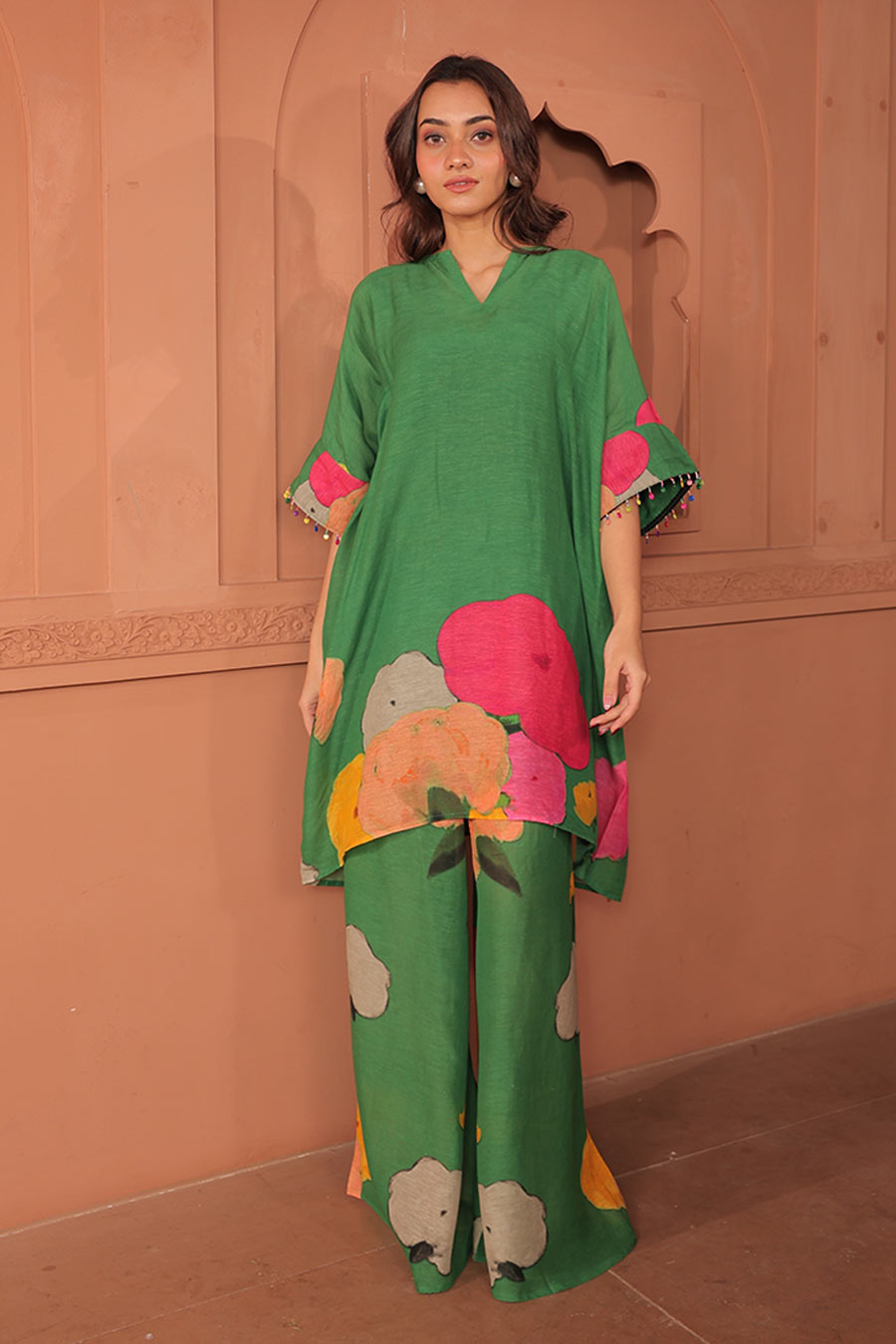 Green Pankhudi Printed Kaftan & Pant Set