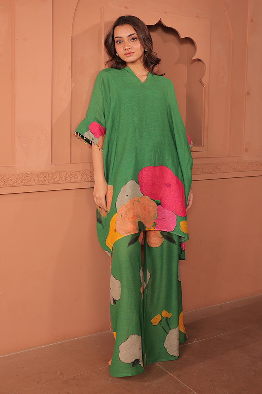 Green Pankhudi Printed Kaftan & Pant Set