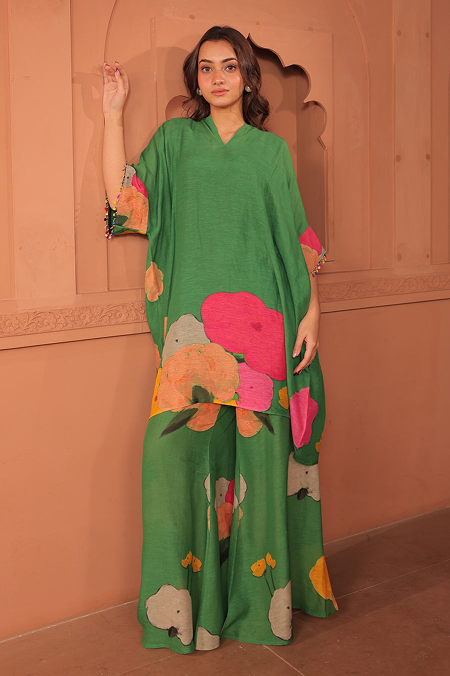 Green Pankhudi Printed Kaftan & Pant Set
