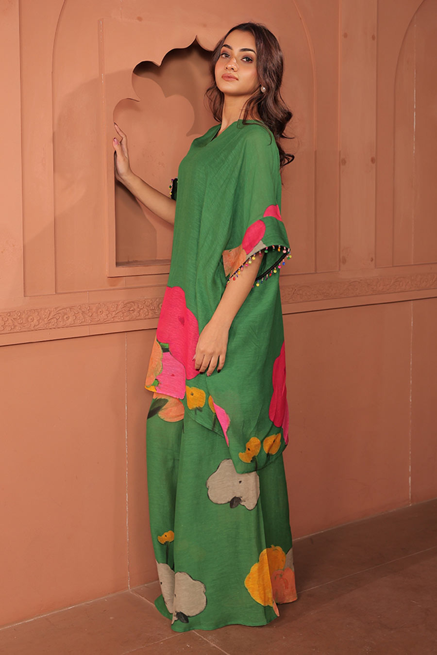 Green Pankhudi Printed Kaftan & Pant Set