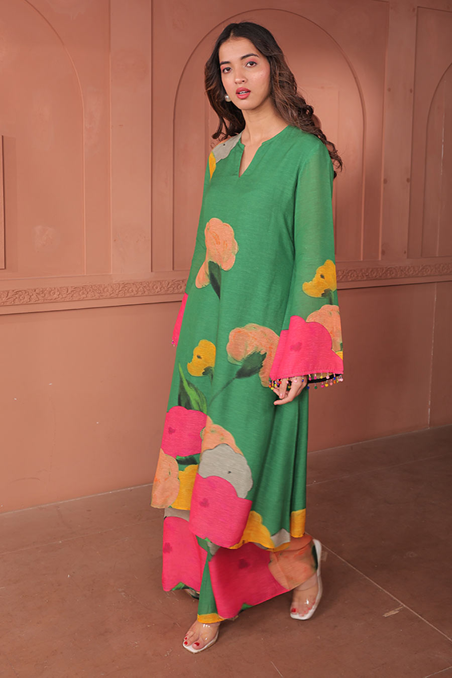 Green Pankhudi Printed A-Line Kurta Set