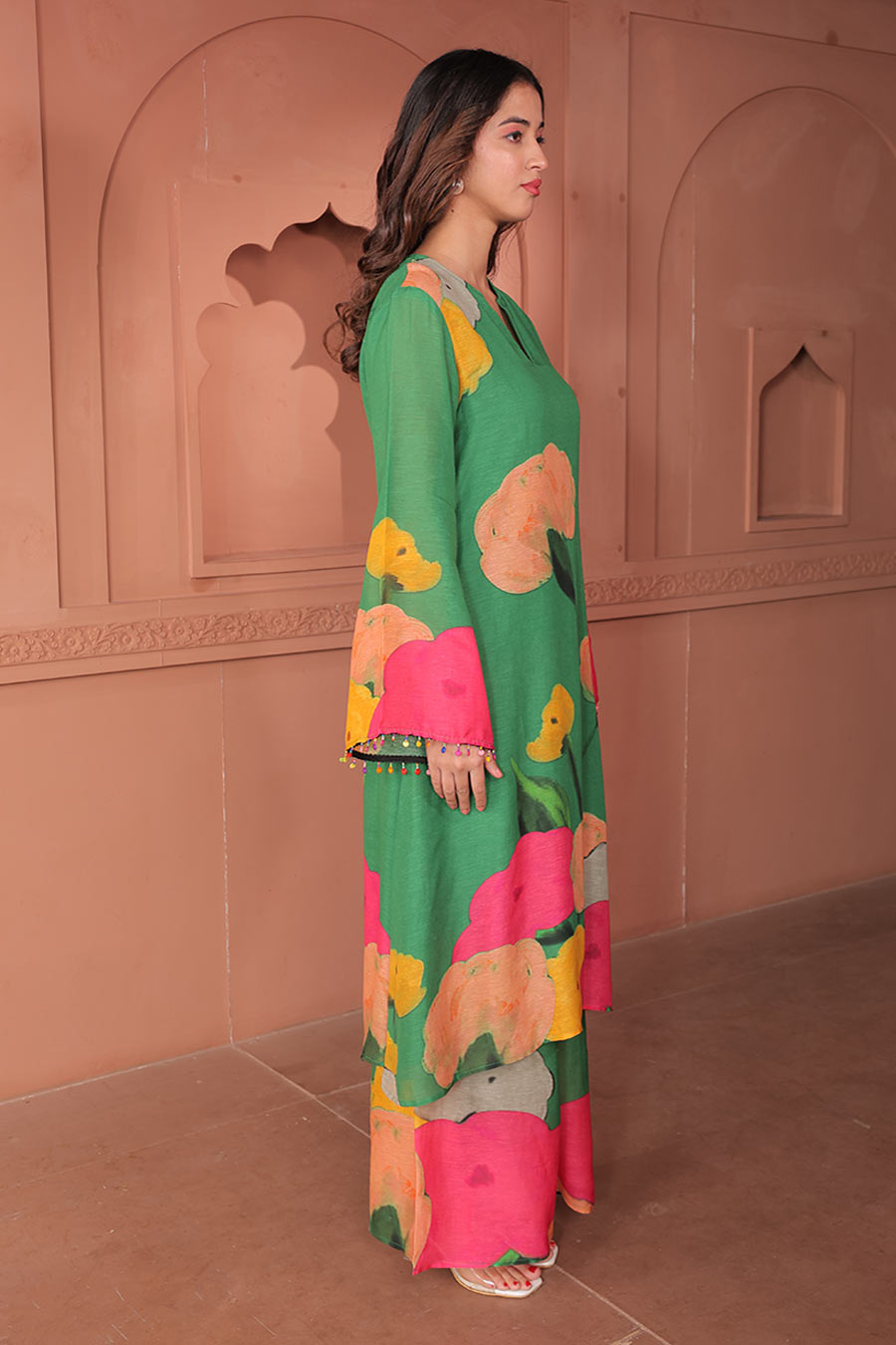 Green Pankhudi Printed A-Line Kurta Set