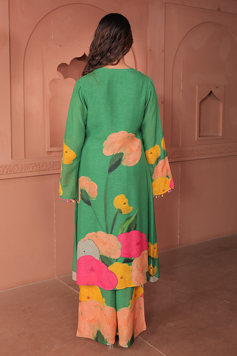 Green Pankhudi Printed A-Line Kurta Set