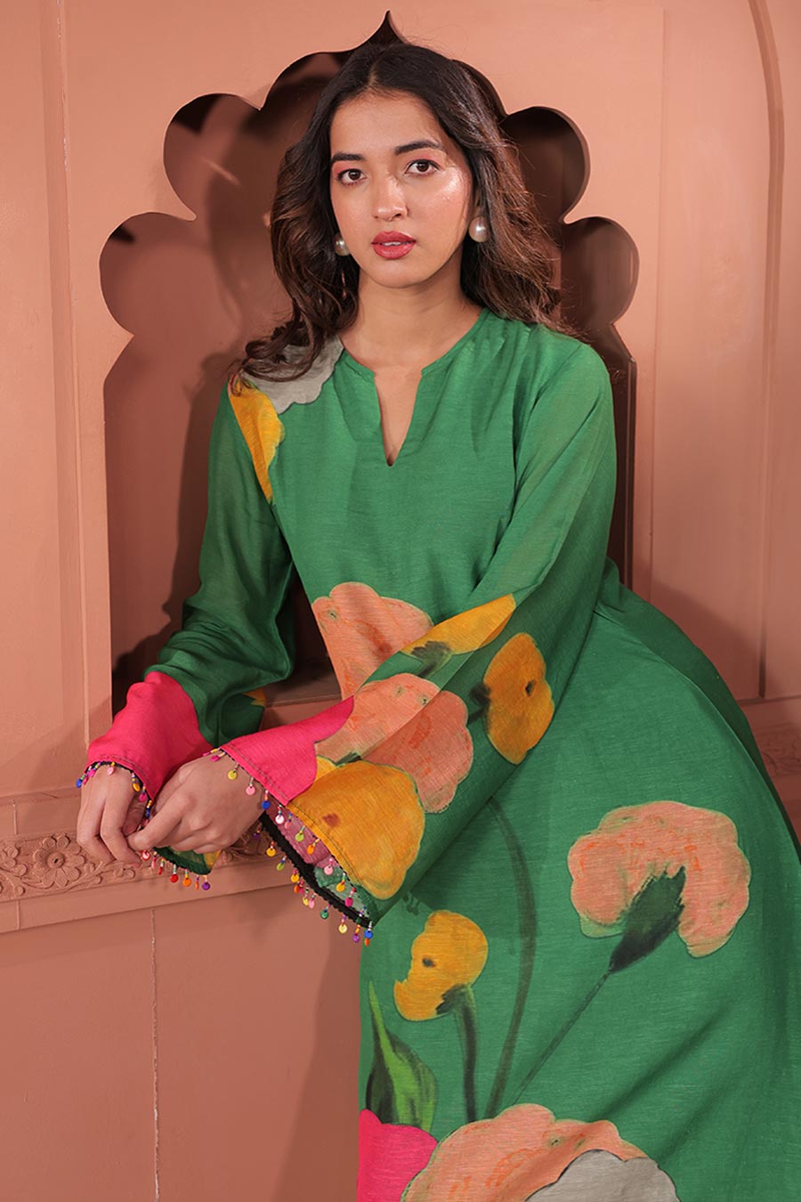 Green Pankhudi Printed A-Line Kurta Set