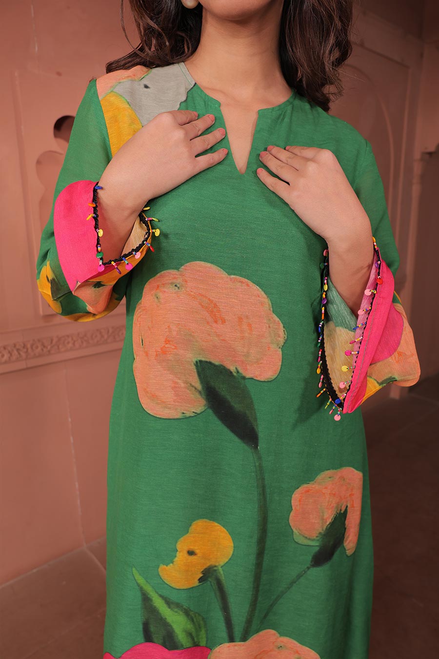 Green Pankhudi Printed A-Line Kurta Set