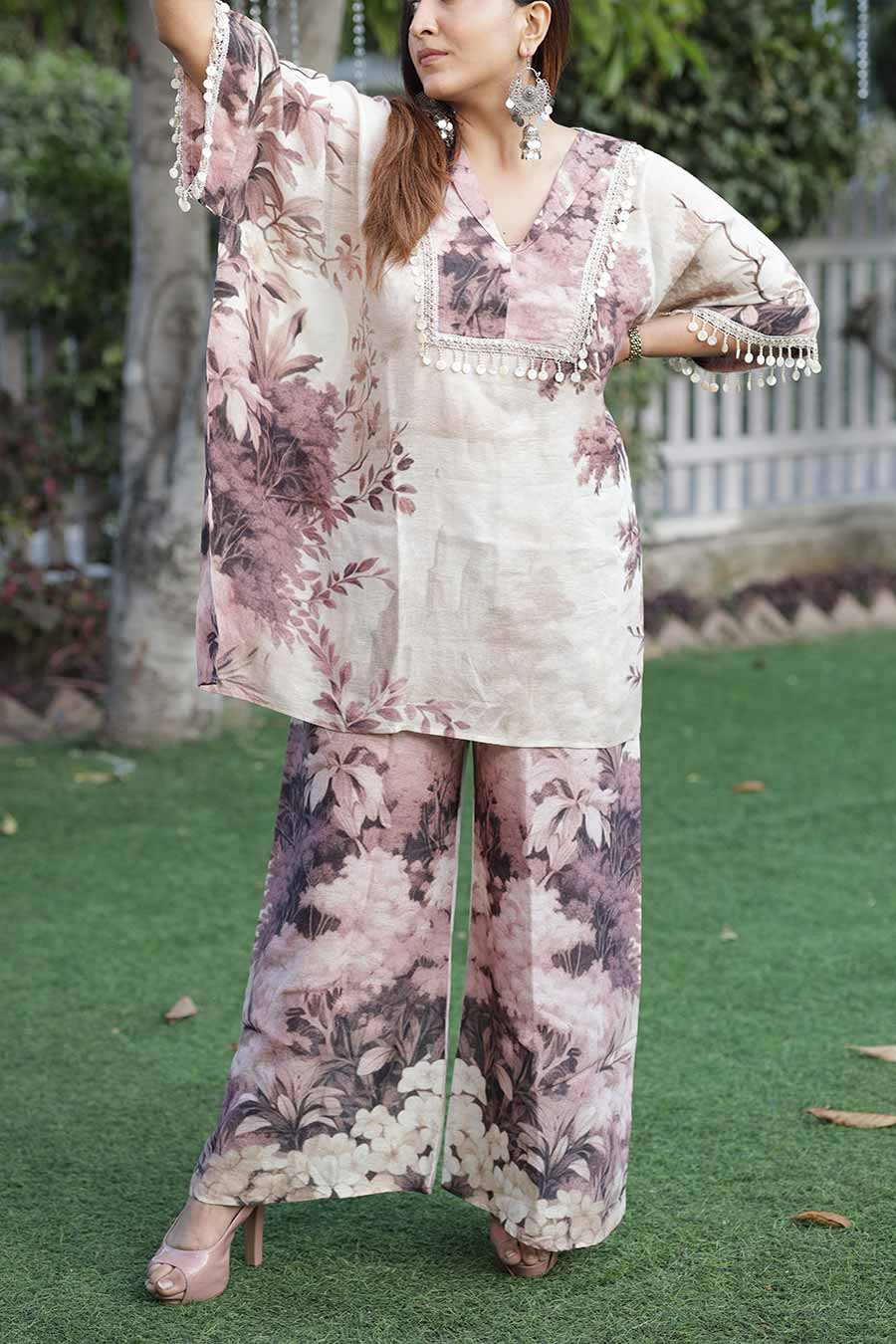 Pale Pink Vanya Embellished Kaftan & Palazzo Set