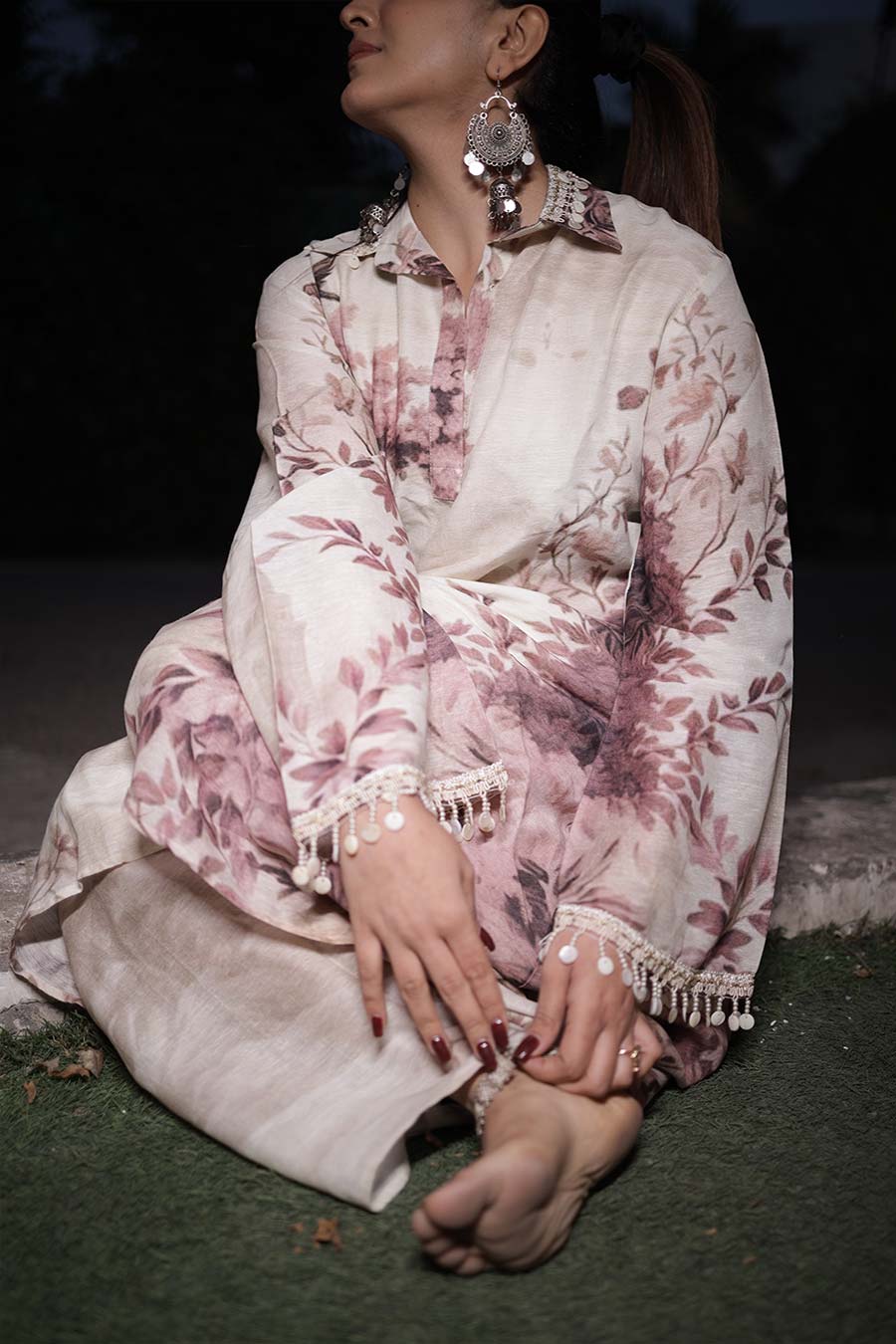 Pale Pink Vanya Embellished Tunic & Palazzo Set