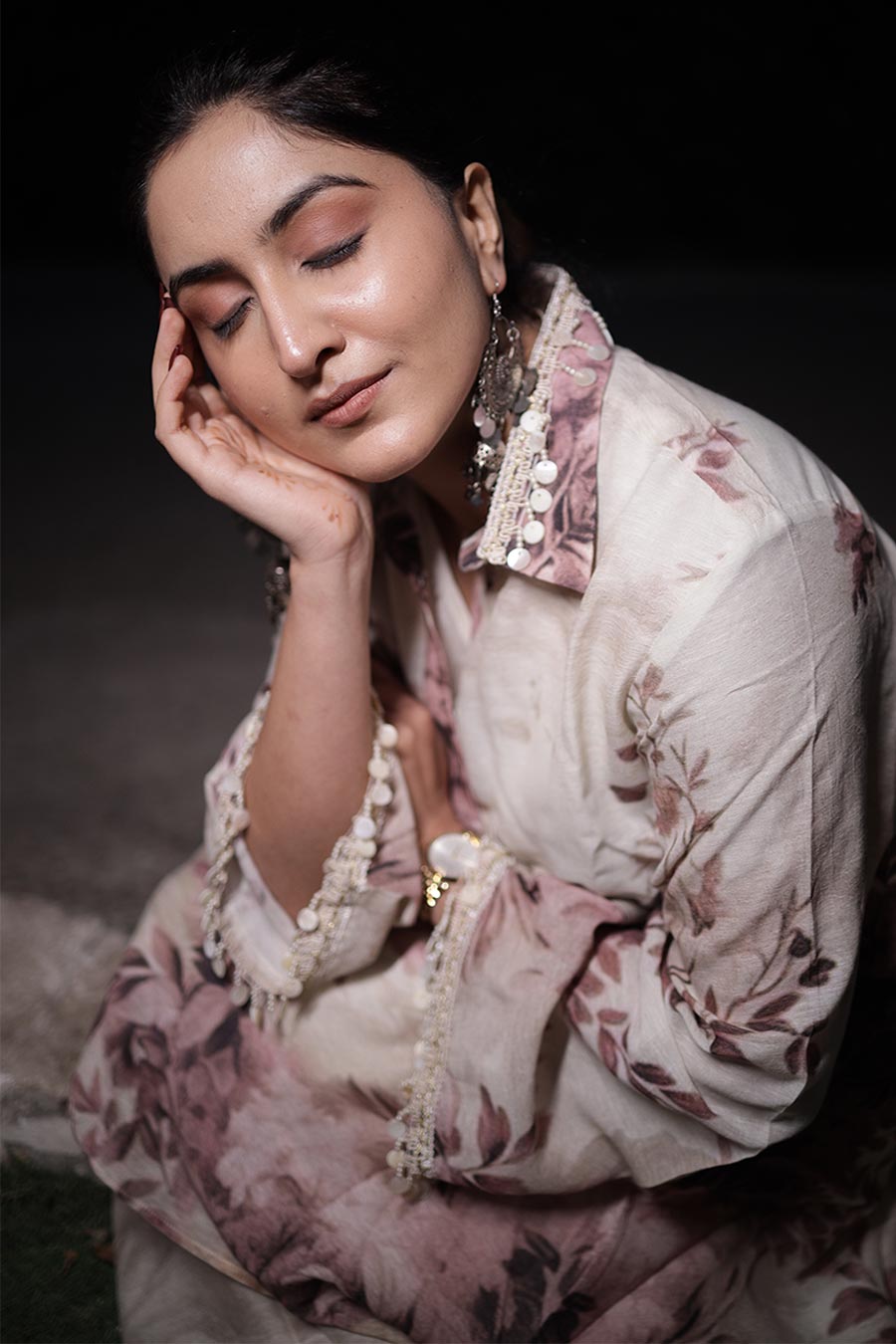 Pale Pink Vanya Embellished Tunic & Palazzo Set