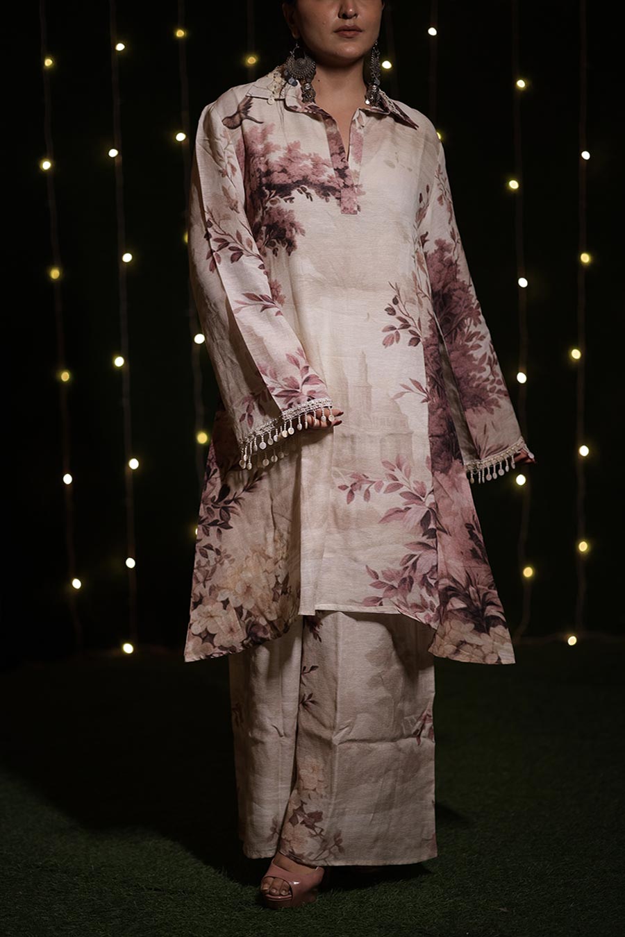Pale Pink Vanya Embellished Tunic & Palazzo Set
