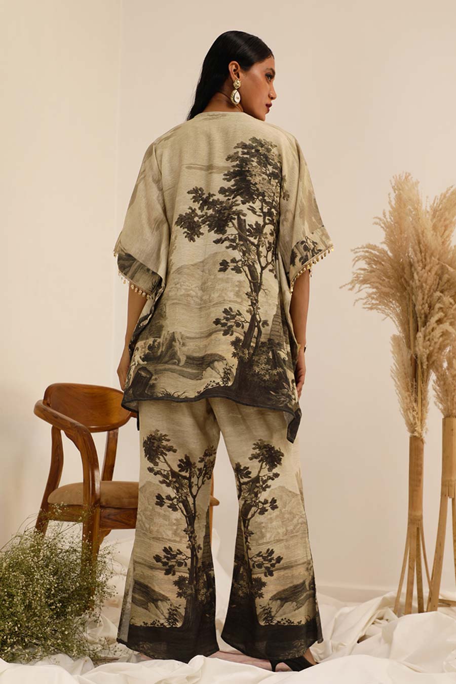 Light Grey Vanya Embellished Kaftan & Palazzo Set