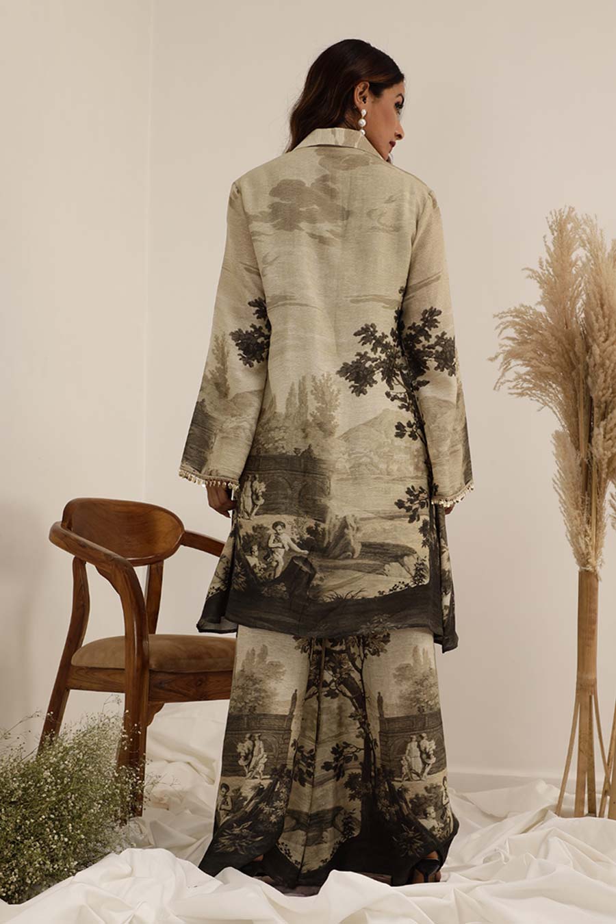 Light Grey Vanya Embellished Tunic & Palazzo Set