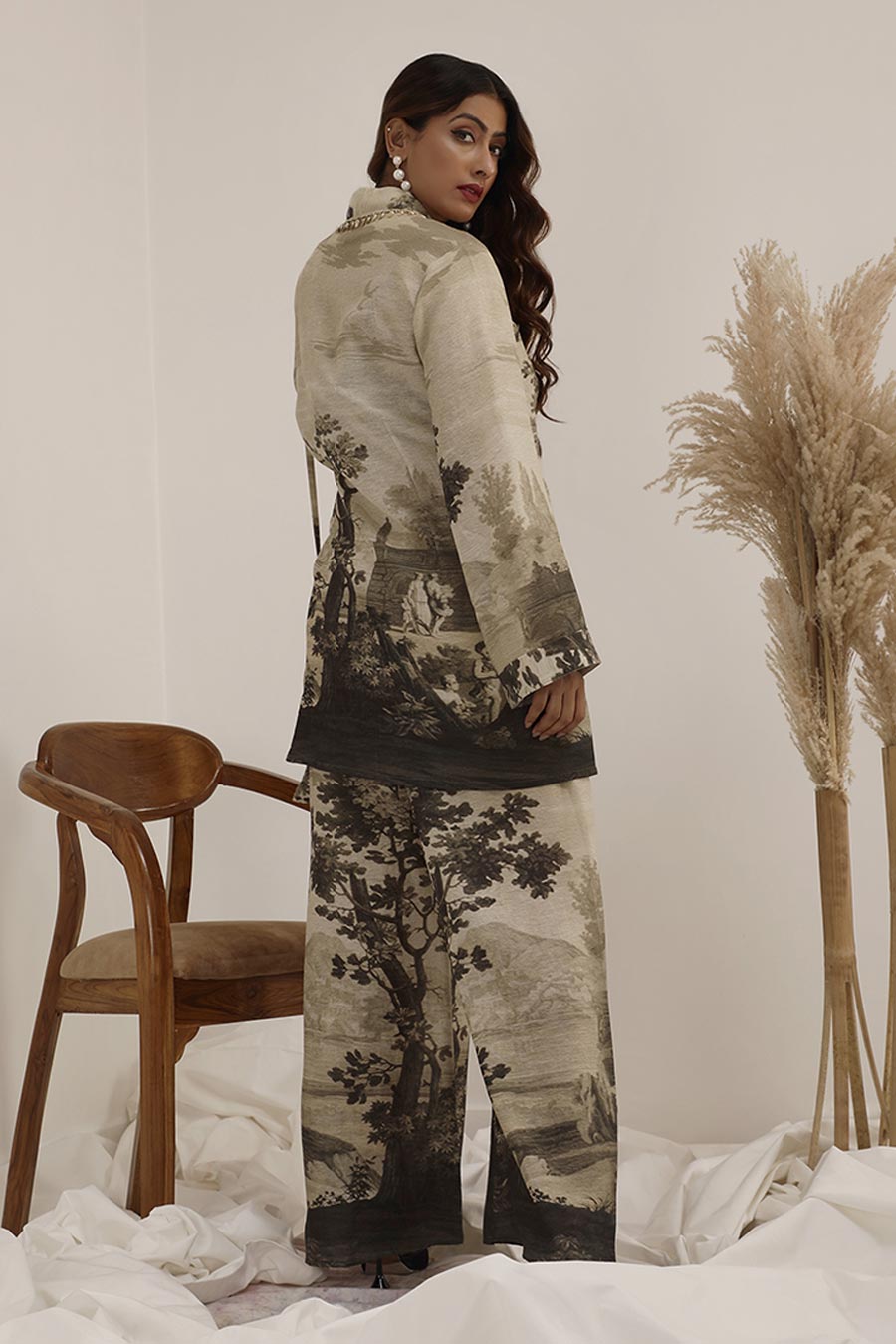 Light Grey Vanya Embellished Blazer & Palazzo Set