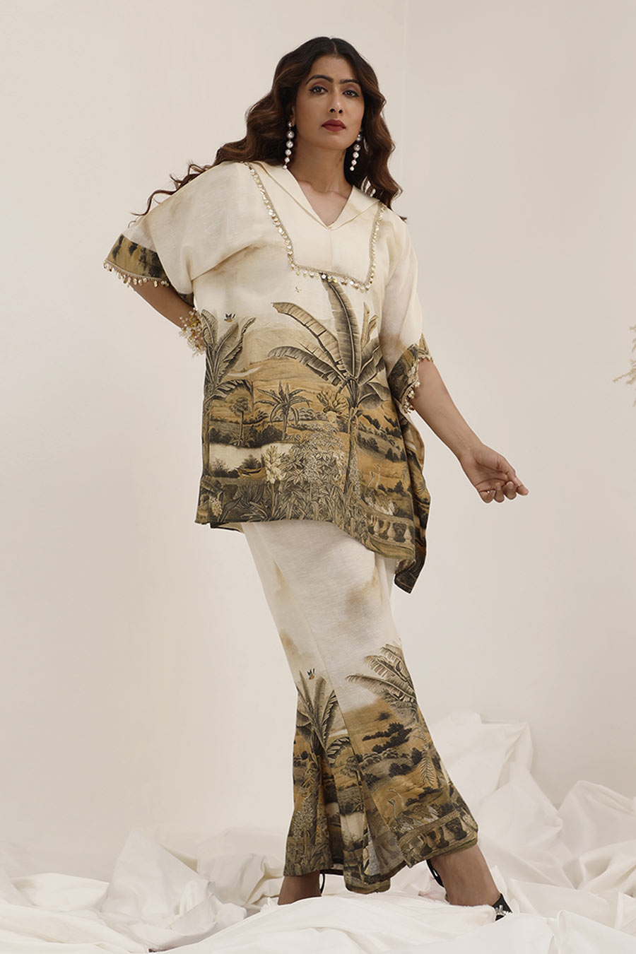 Off-White Vanya Embellished Kaftan & Palazzo Set