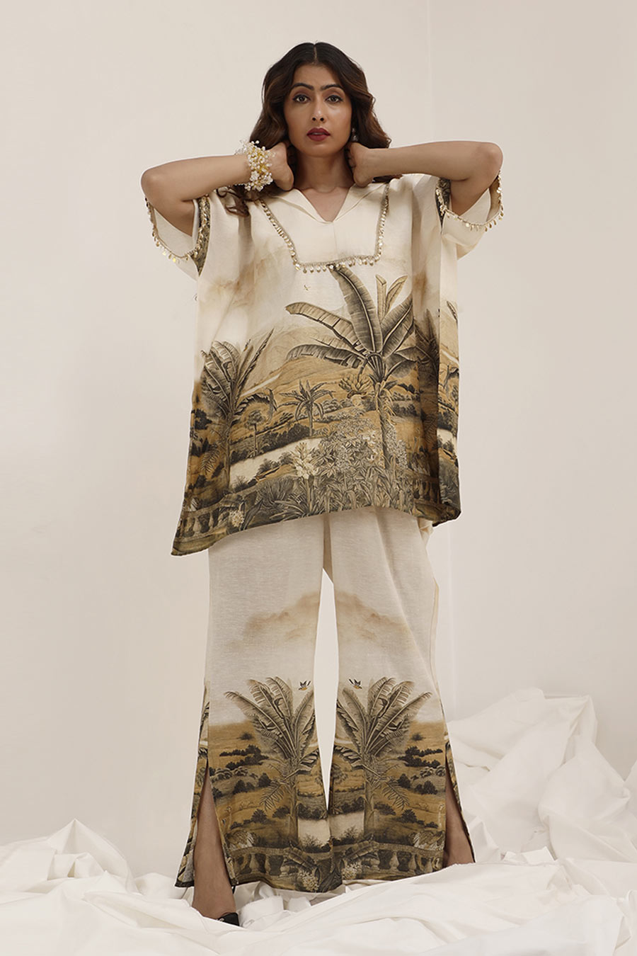 Off-White Vanya Embellished Kaftan & Palazzo Set