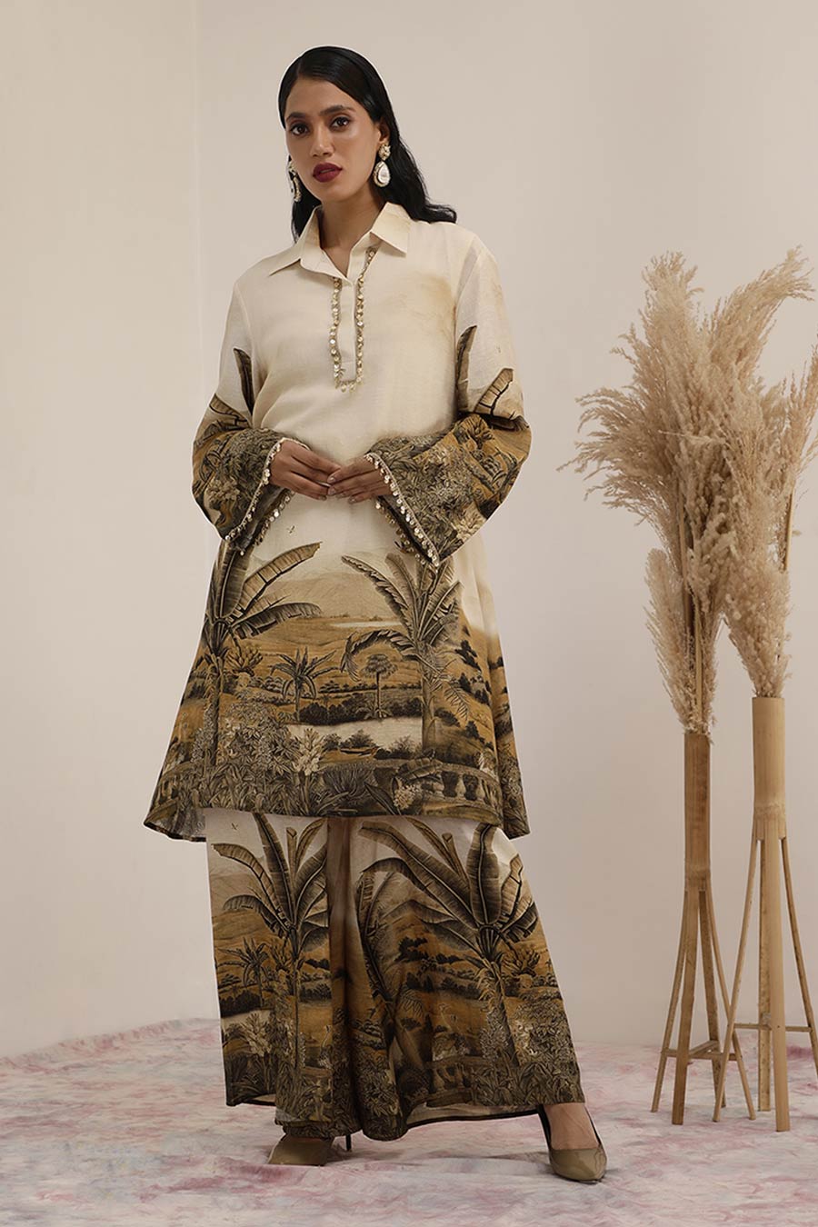 Off-White Vanya Embellished Tunic & Palazzo Set