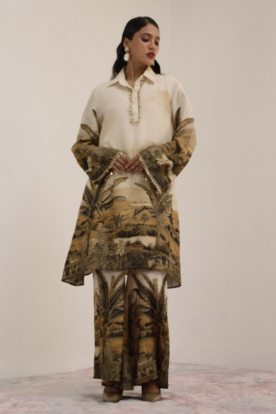 Off-White Vanya Embellished Tunic & Palazzo Set