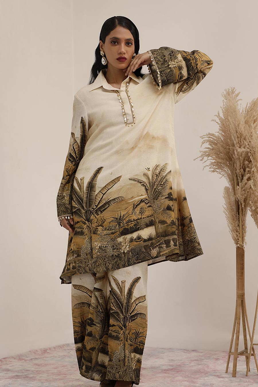 Off-White Vanya Embellished Tunic & Palazzo Set