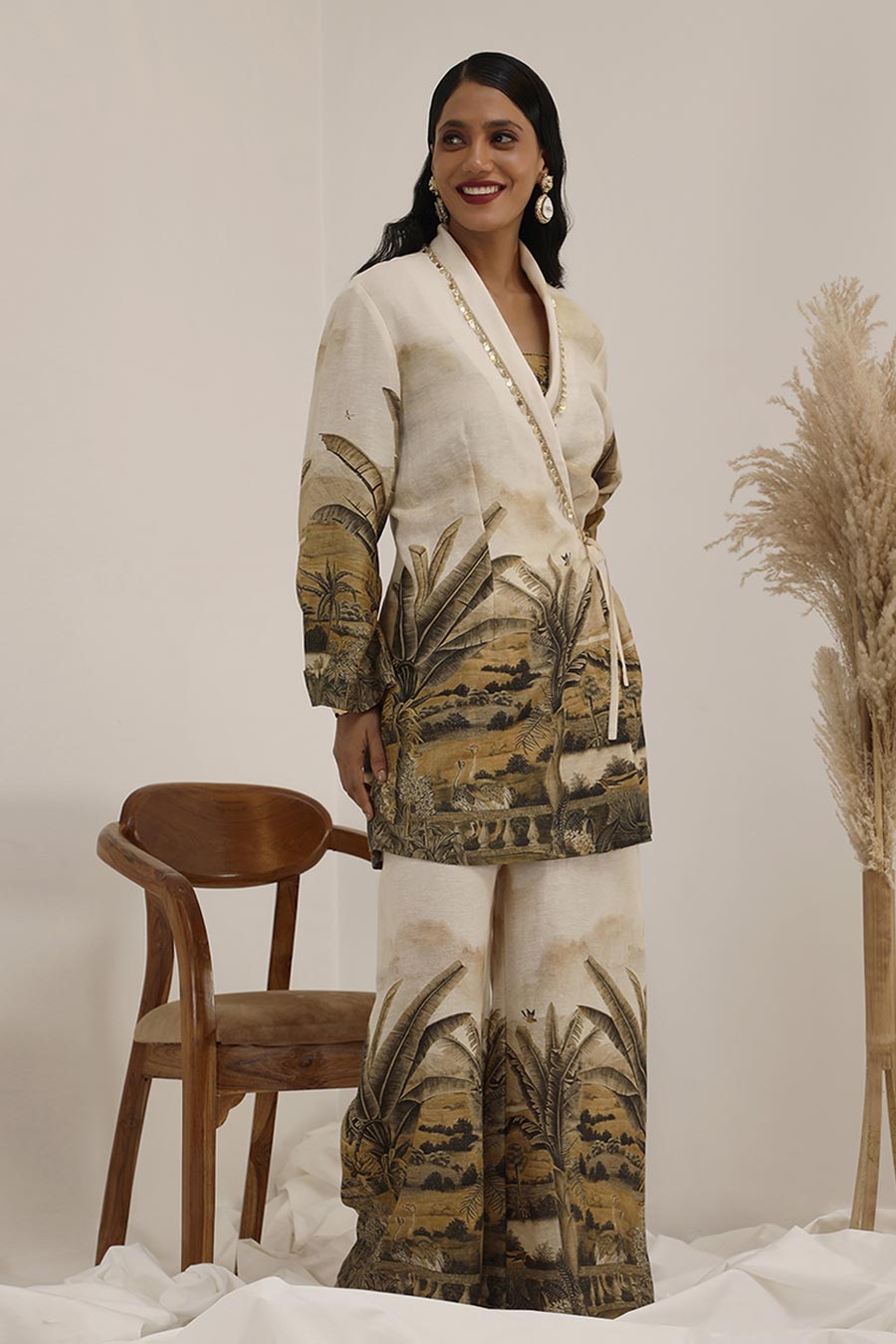 Off-White Vanya Embellished Blazer & Palazzo Set