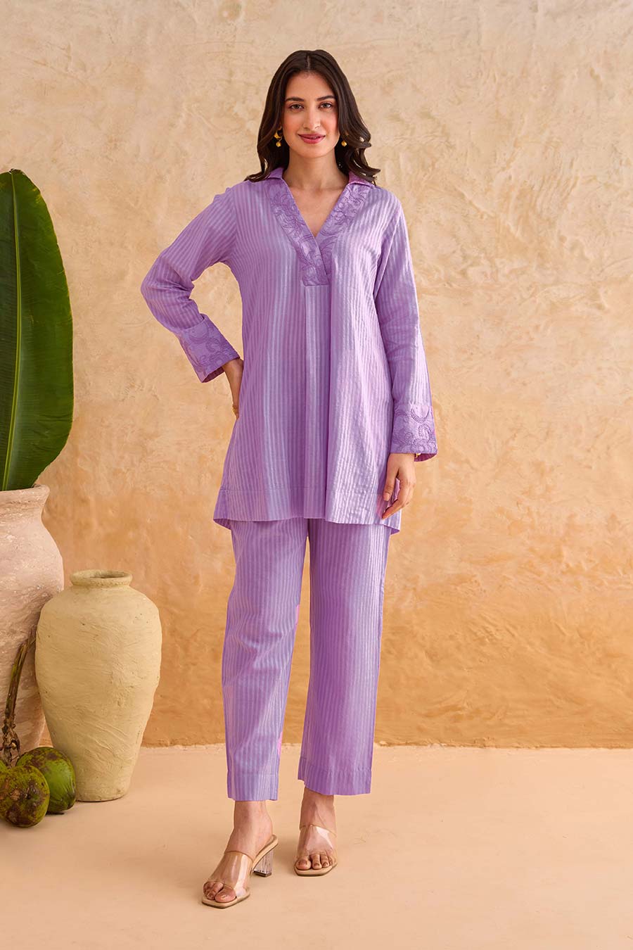 Lilac Wisteria Vine Embroidered Co-Ord Set