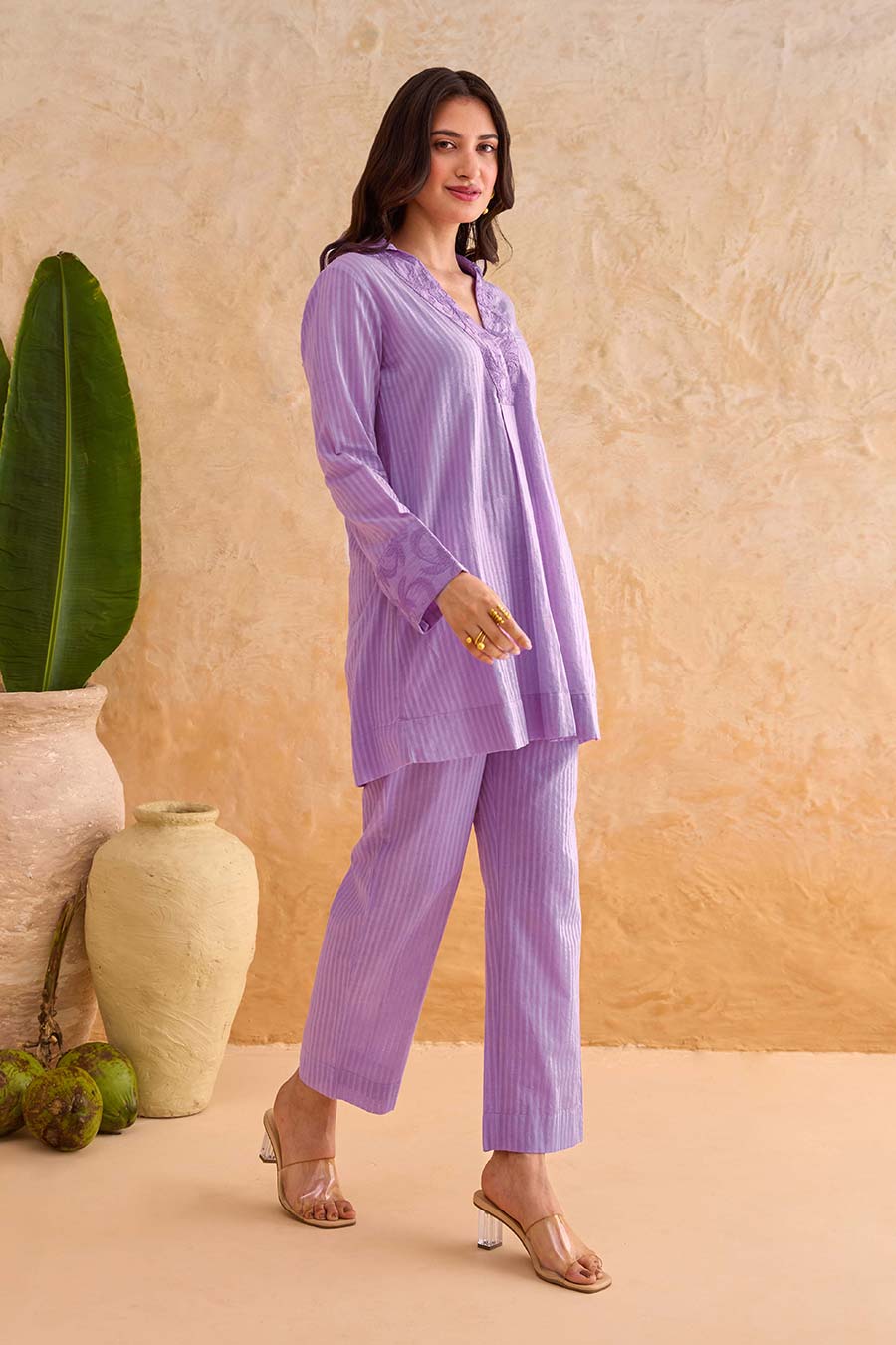 Lilac Wisteria Vine Embroidered Co-Ord Set