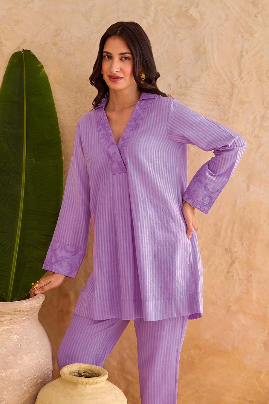 Lilac Wisteria Vine Embroidered Co-Ord Set