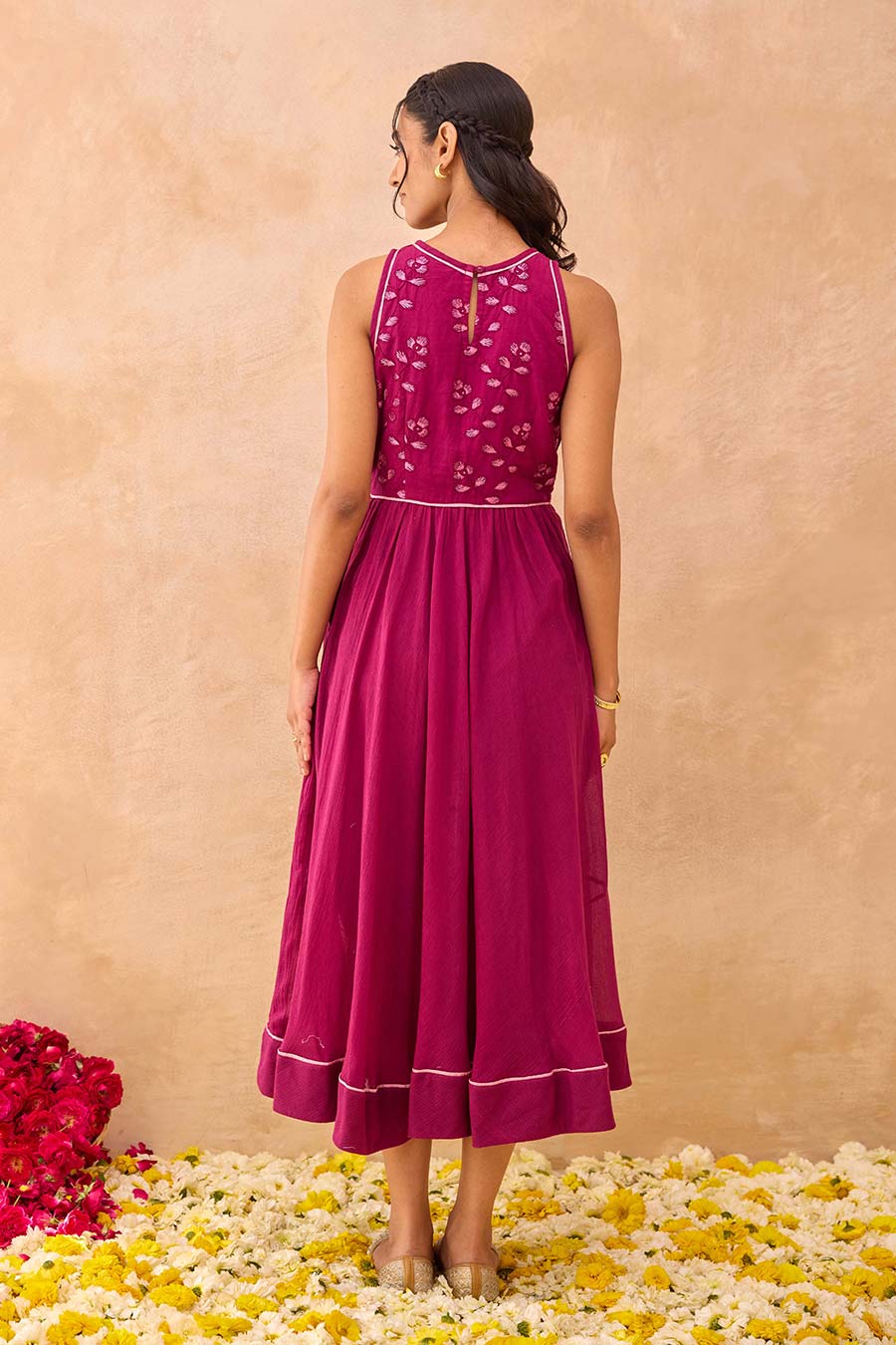 Magenta Meadow Embroidered Midi Dress