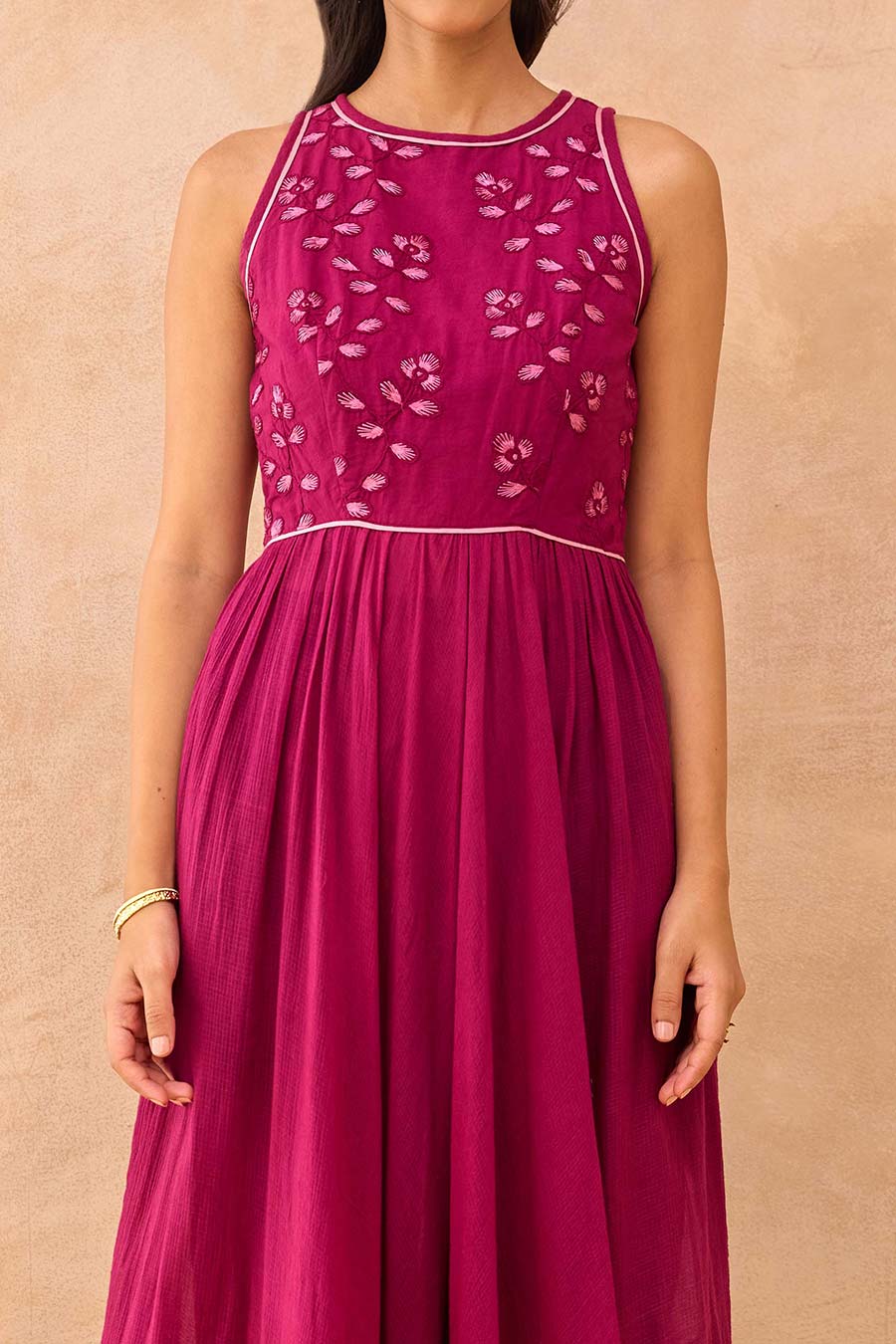 Magenta Meadow Embroidered Midi Dress