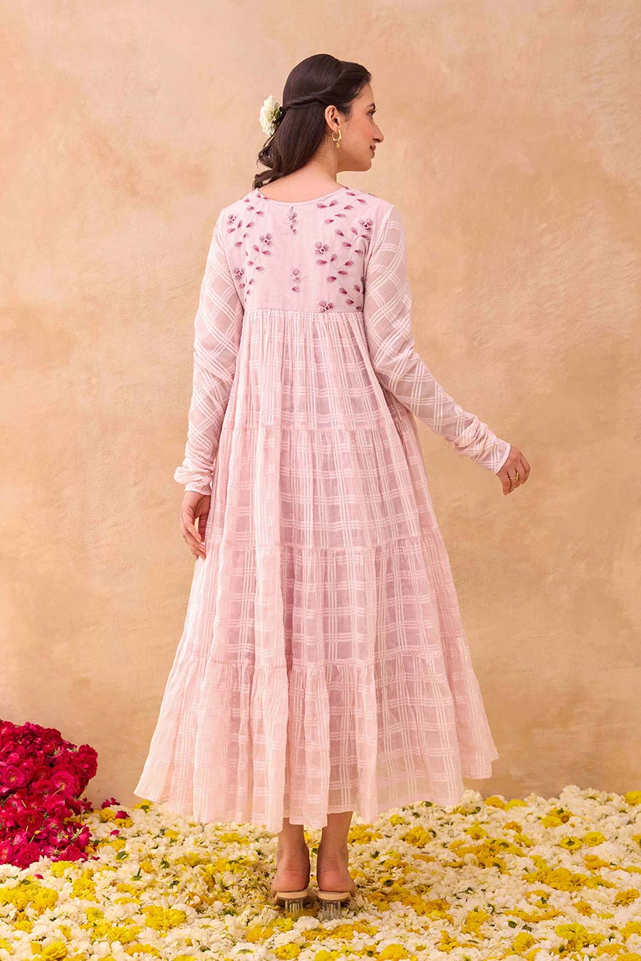 Pink Tickled Embroidered Midi Dress