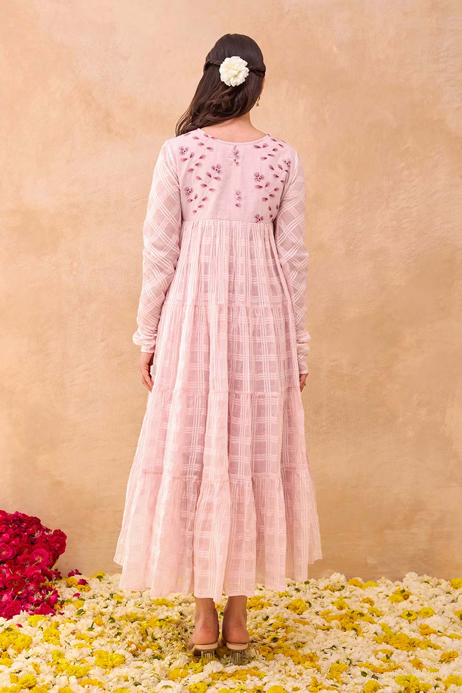 Pink Tickled Embroidered Midi Dress
