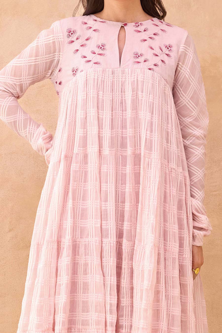 Pink Tickled Embroidered Midi Dress