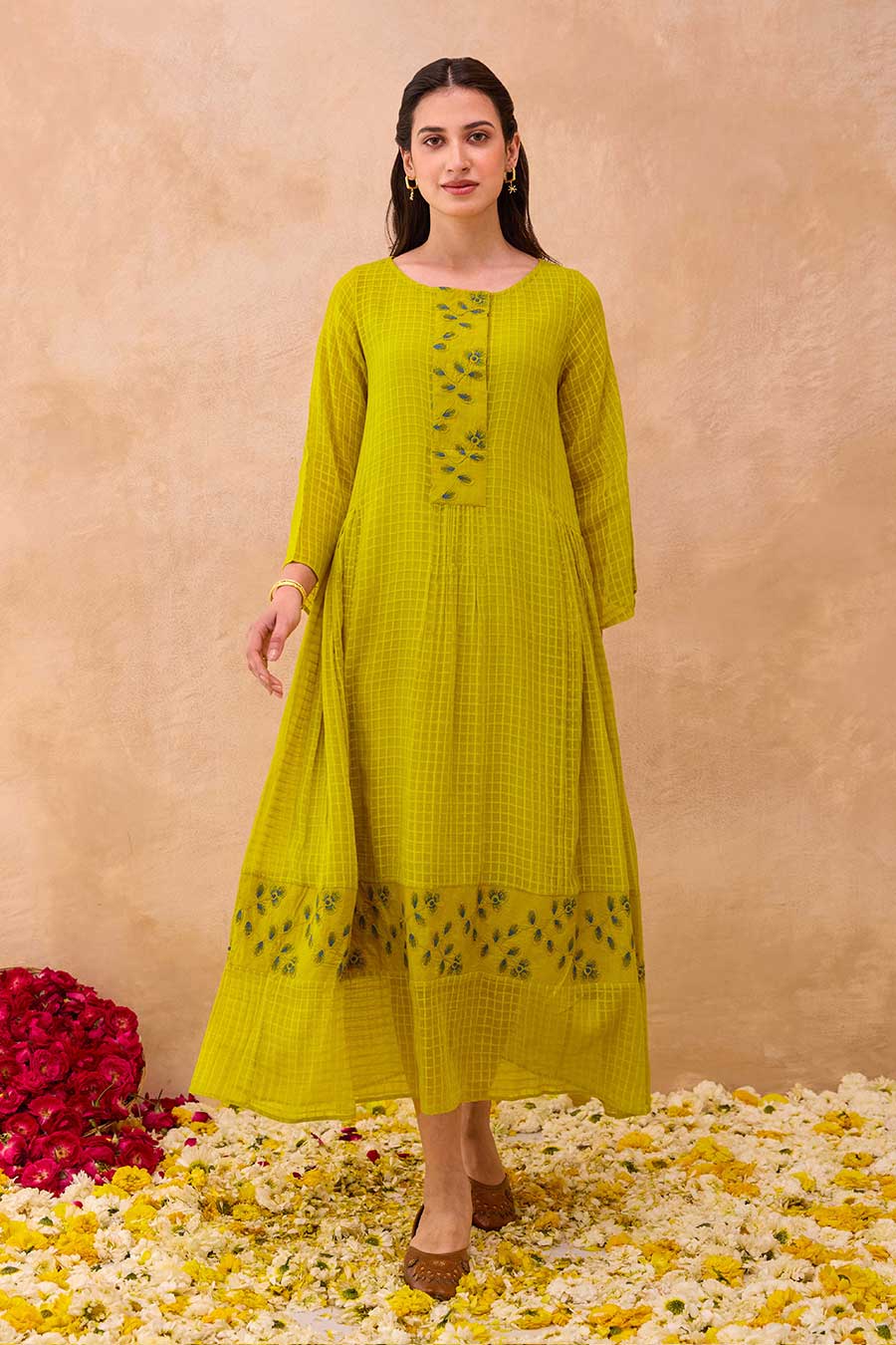 Green Sunlit Meadow Embroidered Dress