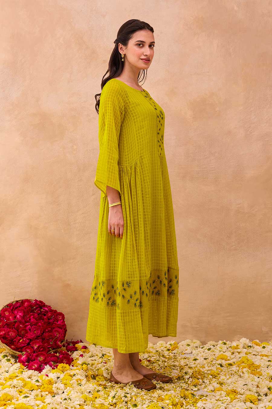 Green Sunlit Meadow Embroidered Dress