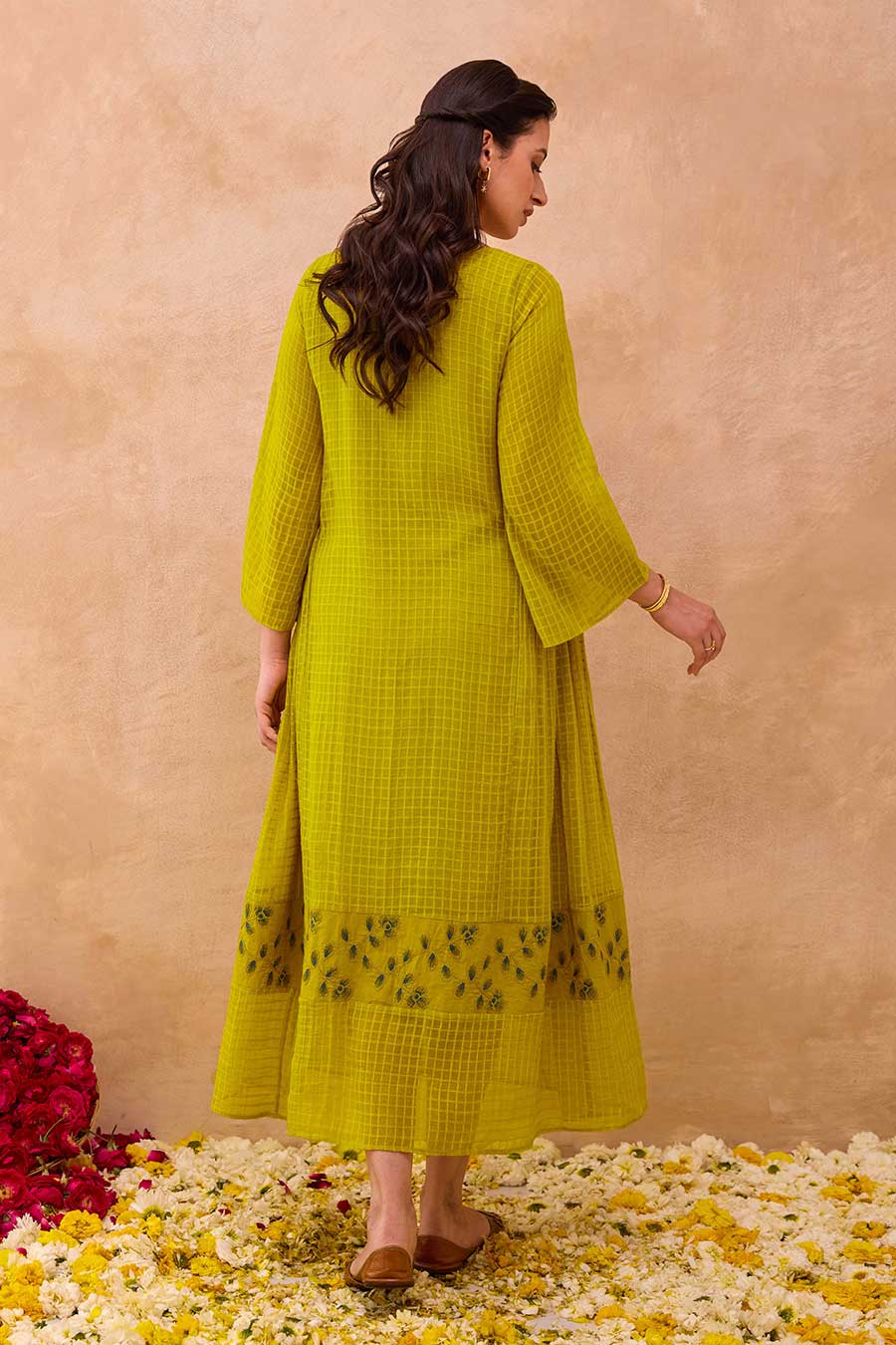 Green Sunlit Meadow Embroidered Dress