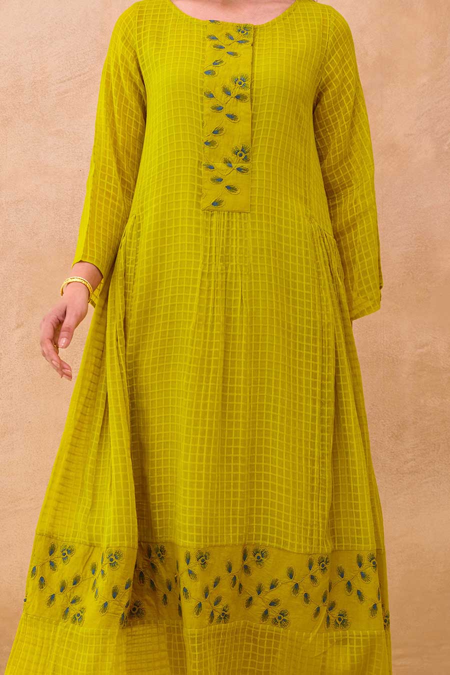 Green Sunlit Meadow Embroidered Dress