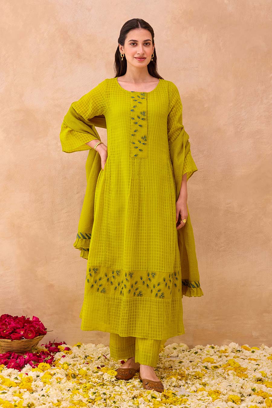 Green Amber Bloom Embroidered Kurta Set