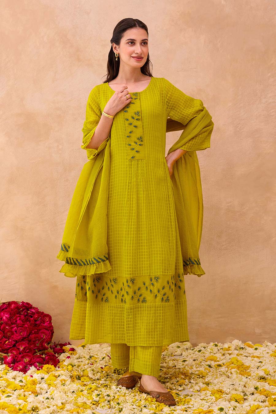 Green Amber Bloom Embroidered Kurta Set