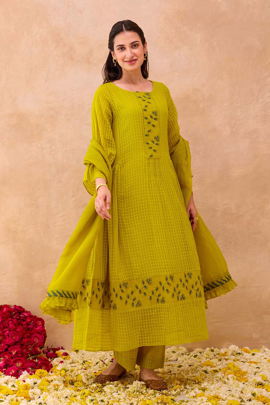Green Amber Bloom Embroidered Kurta Set
