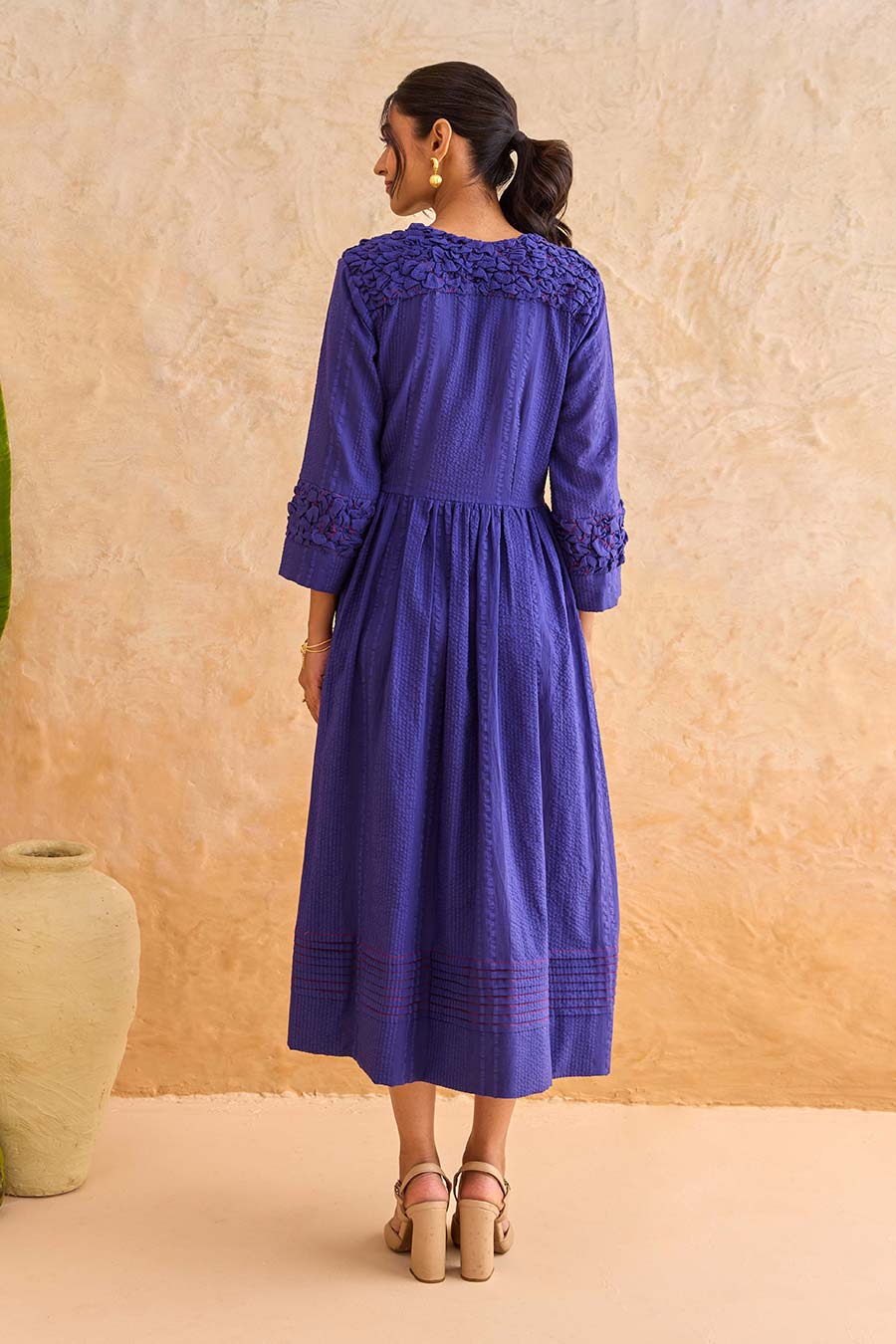 Indigo Midnight Fern Cotton Wrap Midi Dress
