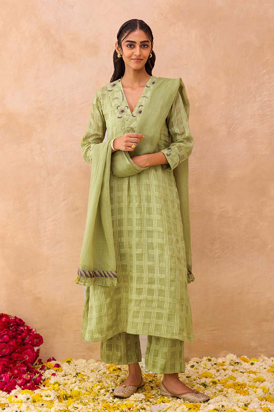 Sage Green Kurta Embroidered Set