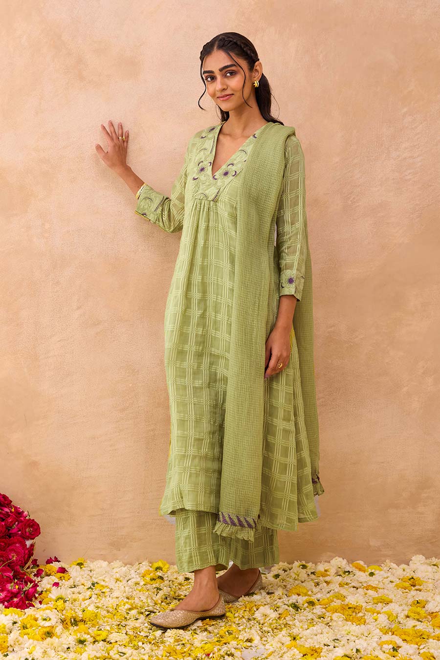 Sage Green Kurta Embroidered Set