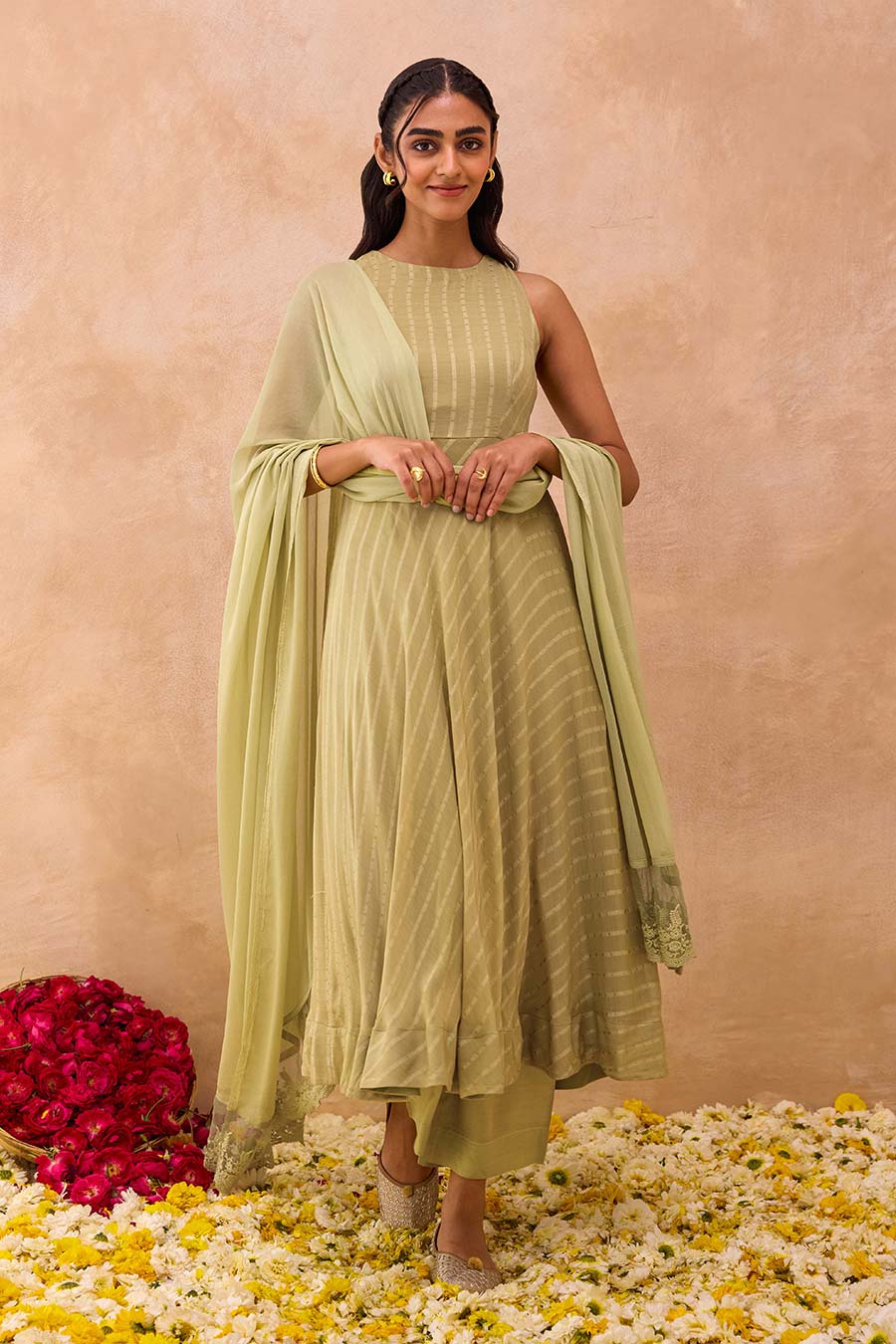 Olive Mist Self-Textured Kurta Set