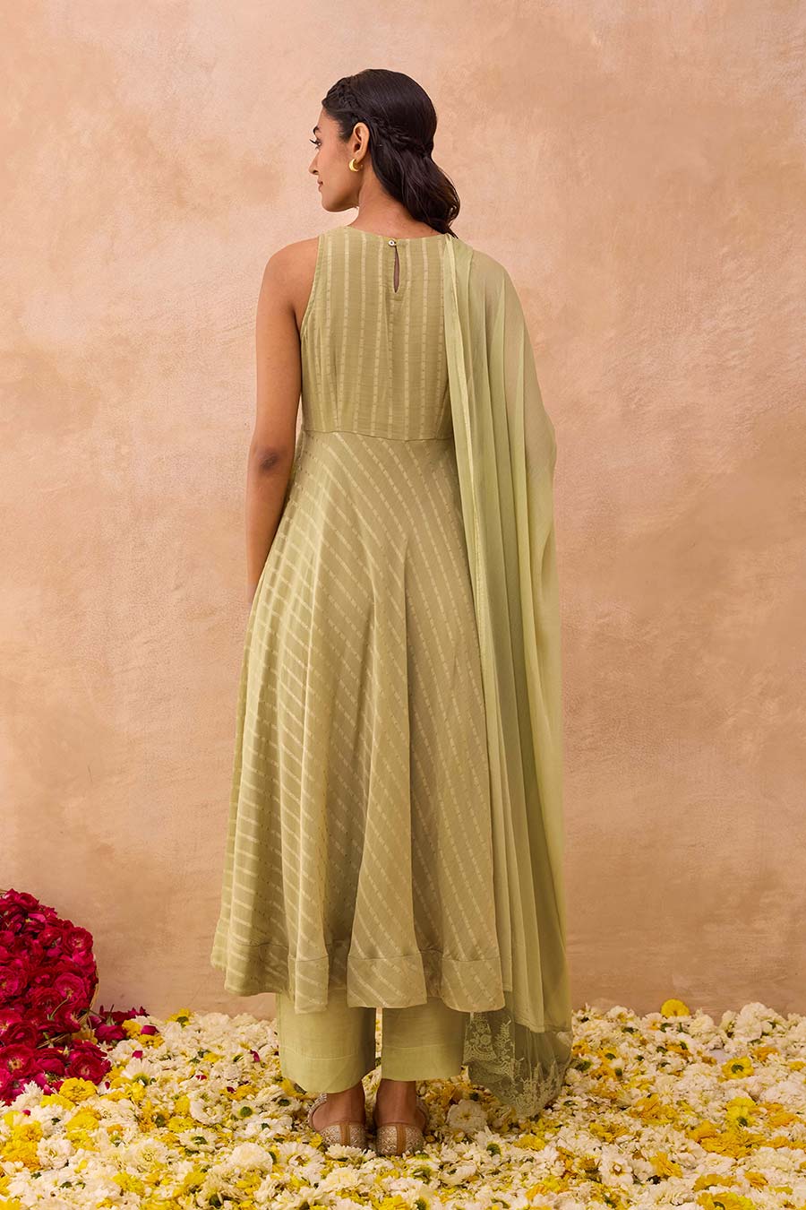 Olive Mist Self-Textured Kurta Set