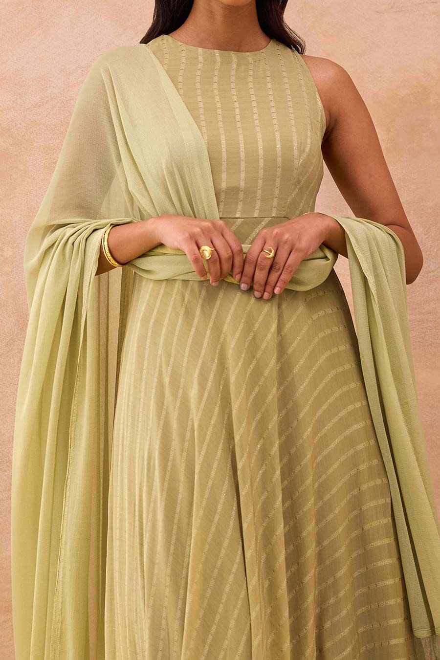Olive Mist Self-Textured Kurta Set