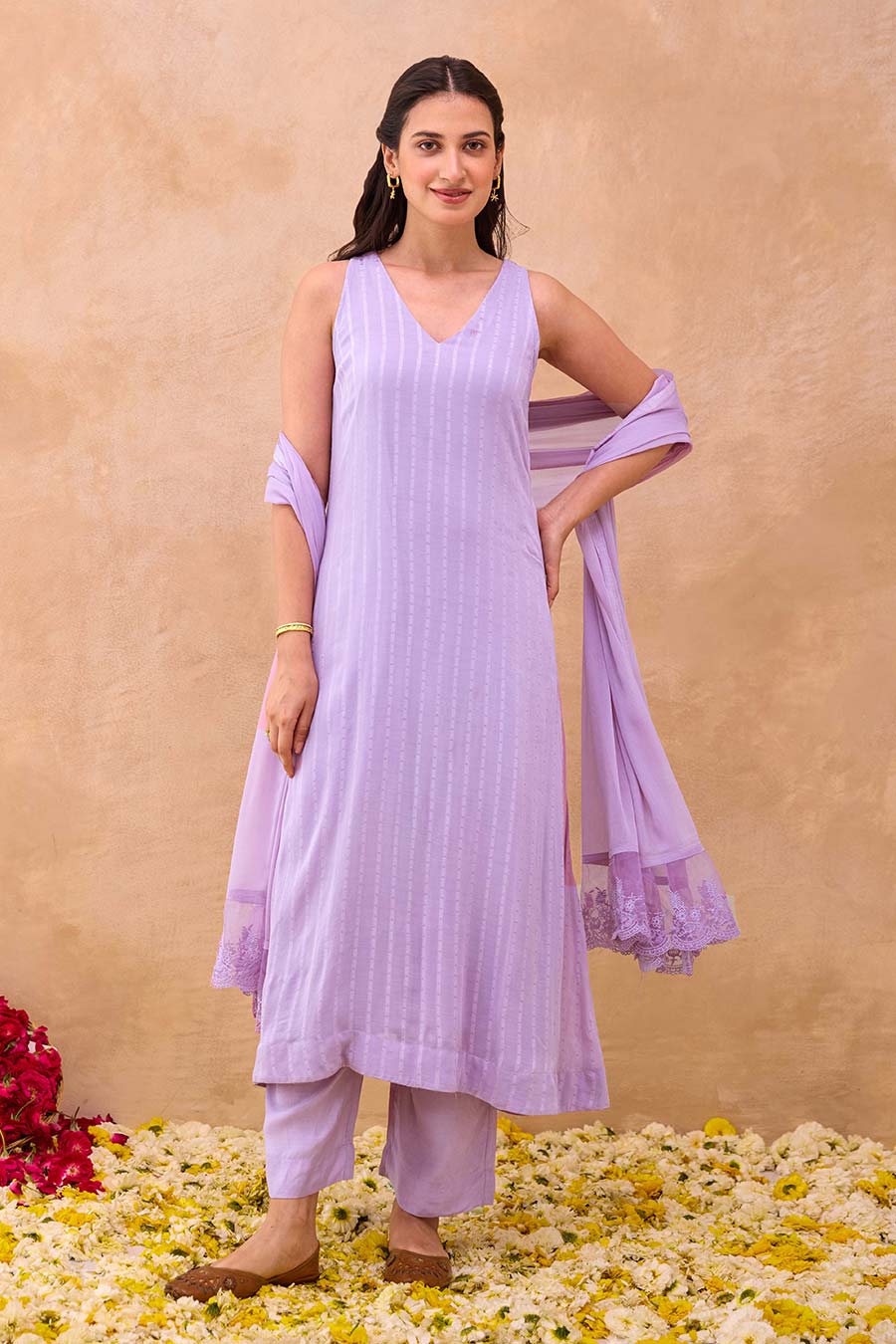Lavender Grace Self-Textured Kurta Set