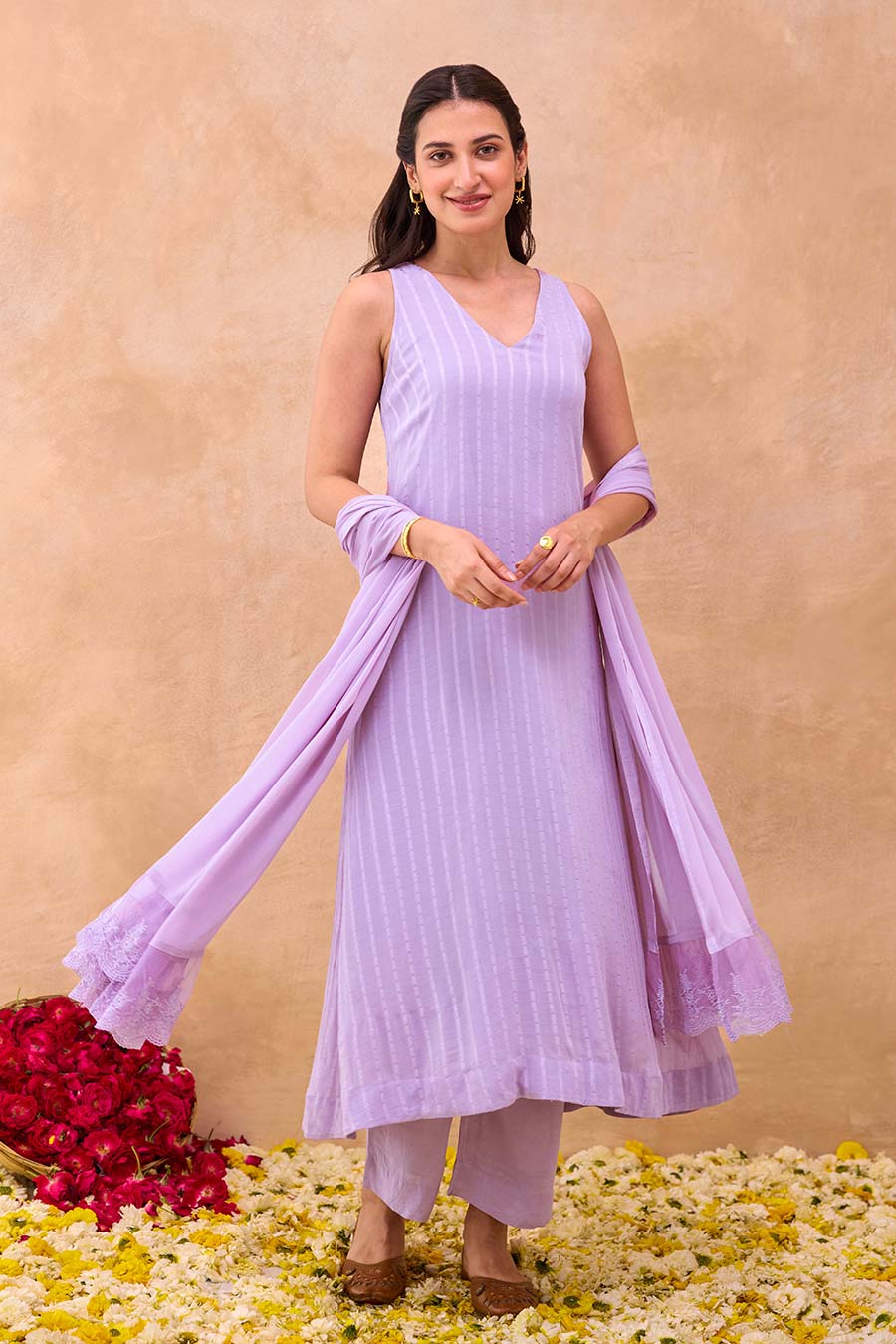 Lavender Grace Self-Textured Kurta Set
