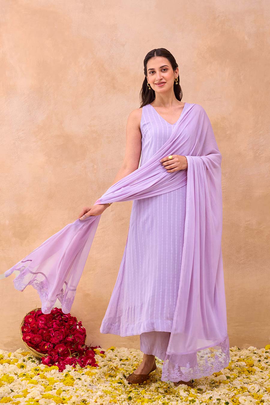 Lavender Grace Self-Textured Kurta Set