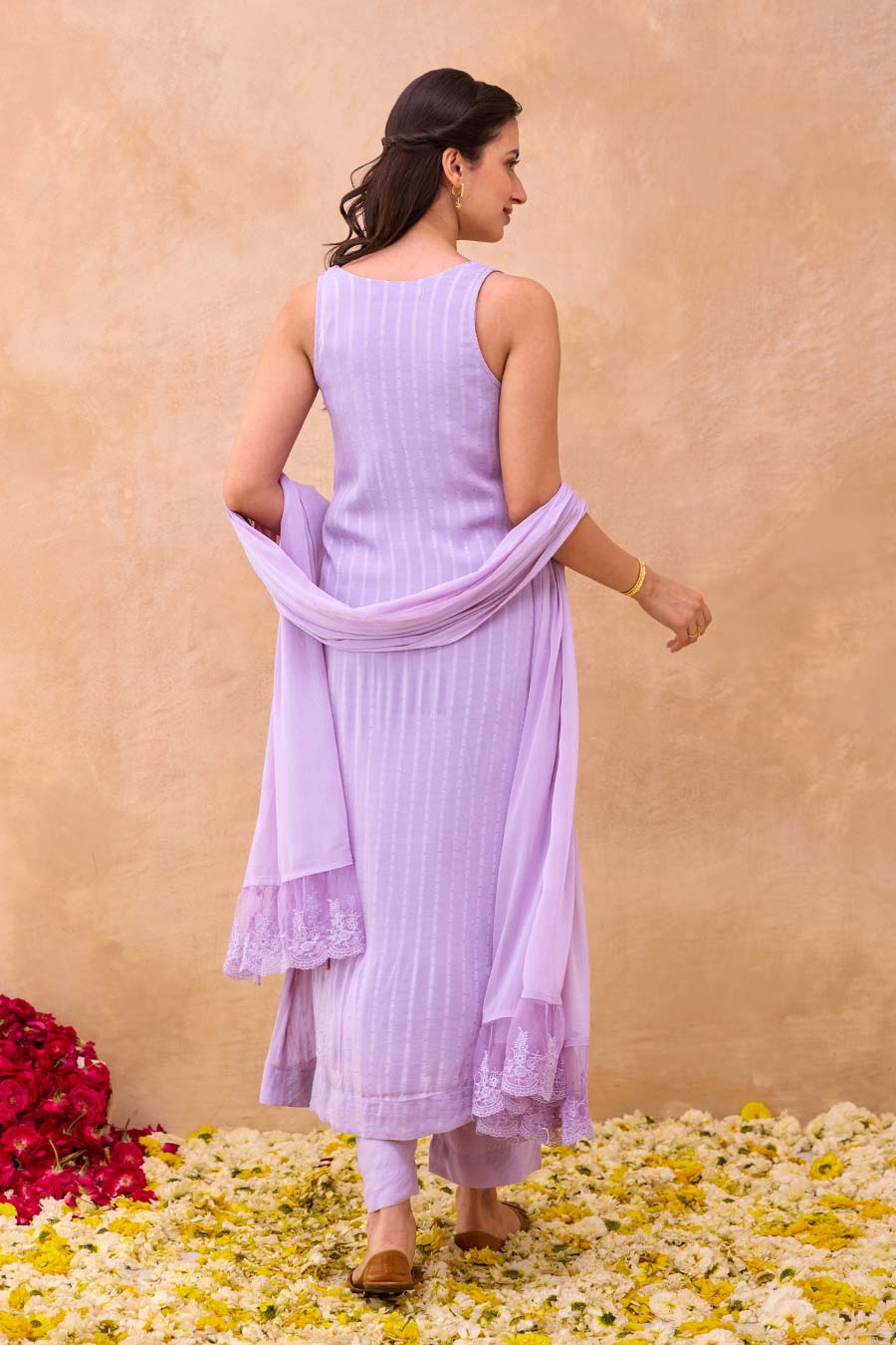 Lavender Grace Self-Textured Kurta Set
