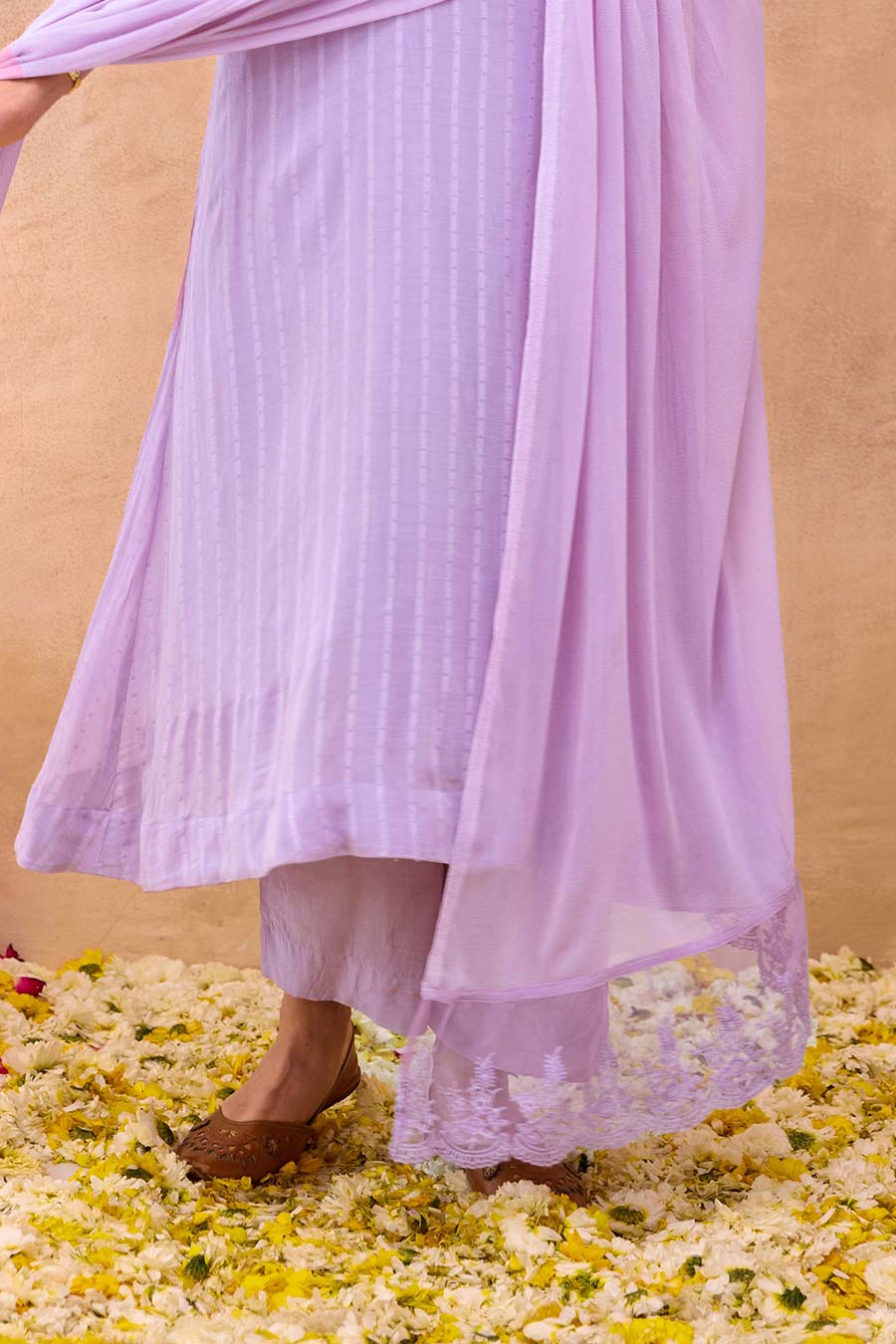 Lavender Grace Self-Textured Kurta Set
