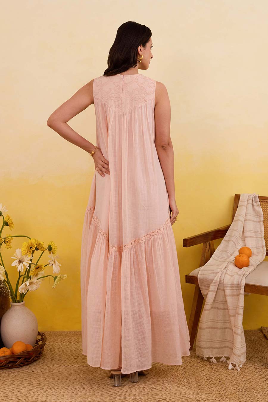 Apricot Bloom Embroidered Maxi Dress