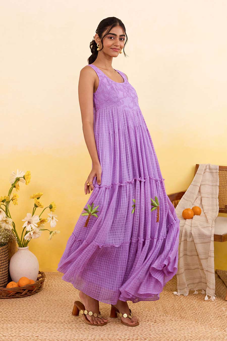 Lilac Breeze Embroidered Maxi Dress